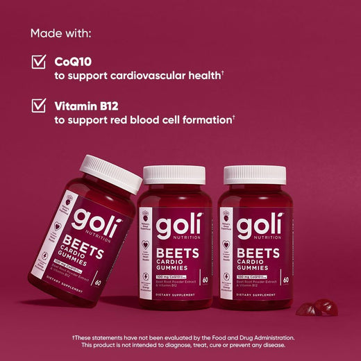 Goli Beets Cardio Gummy - Beet Root Extract & 100mg CoQ10, Gluten-Free, Vegan, Non-GMO, and Gelatin-Free. Nature's Great Superfood