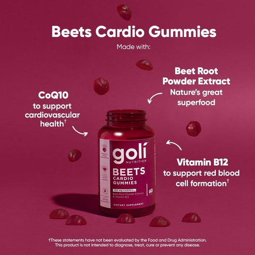 Goli Beets Cardio Gummy - Beet Root Extract & 100mg CoQ10, Gluten-Free, Vegan, Non-GMO, and Gelatin-Free. Nature's Great Superfood