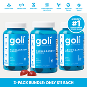 3 Bottles of Goli Ashwagandha & Vitamin D Gummy - KSM-66, Vegan, Plant Based, Non-GMO, Gluten-Free & Gelatin Free
